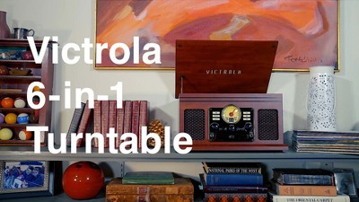 Mahogany 6-in-1 Vintage Bluetooth Record Player with AM/FM Radio