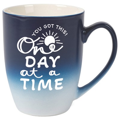 Elanze Designs You Got This One Day At A Time Two Toned Ombre Matte Navy Blue and White 12 ounce Ceramic Stoneware Coffee Cup Mug