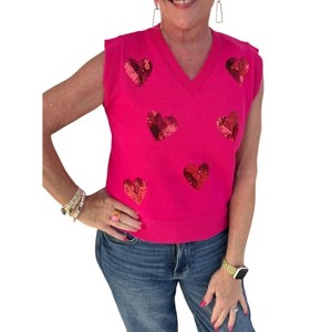 Women's Sequin Heart Sweater Vest - Southern Grace - 1 of 2