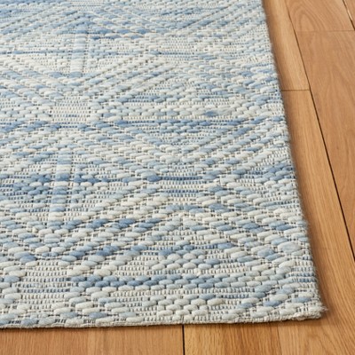 Light Blue and Beige Flat Woven Wool Rug, 2' 3" x 8'