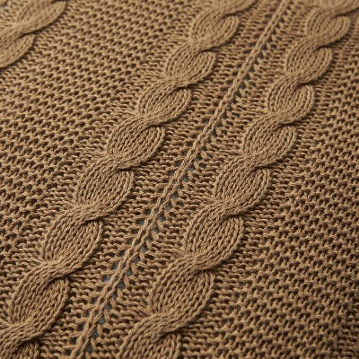 Taupe 18" Square Cotton Cable Knit Decorative Pillow