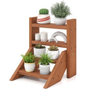 Costway 4-Tier Wood Small Flowerpot Holder Plant Stand for Multiple Succulents Patio - 1 of 4