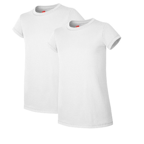 Hanes Essentials Girls' Cotton T-Shirt, 2-Pack White M