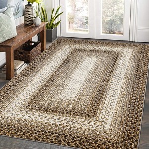 Washable Rug, Machine Washable Rugs for Bedroom, Braided Print Floor Cover, Rustic Low Pile Accent Carpet for Living Room Office, Black - 1 of 4