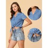 Allegra K Women's Retro Striped Button Up Short Sleeve Tie Front Crop Shirt - 2 of 4