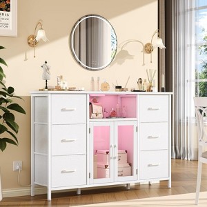 6 Drawer Dresser for Bedroom with Charging Station & LED Light,  Adjustable Feet, Anti-Tip TV Stand for 60" TV, Fabric Chest of Drawer - 1 of 4