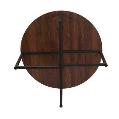 Mid-Century Walnut and Black Metal Round Coffee Table with Scratch-Resistant Top