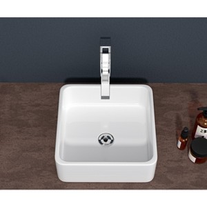 ONWITH 15x15 Inch White Ceramic Square Vessel Bathroom Sink - 1 of 4