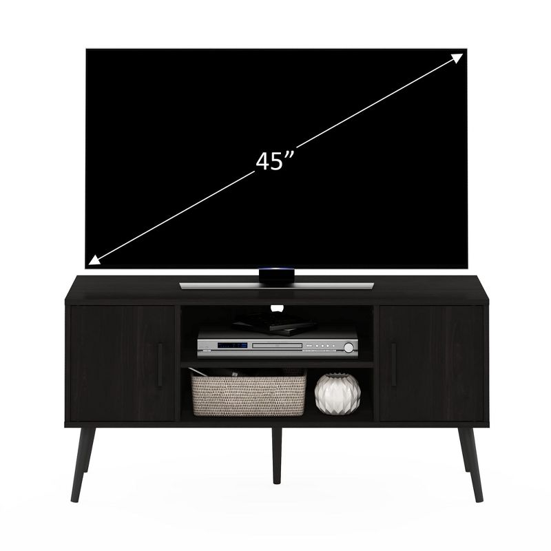 Furinno Claude Mid Century Style TV Stand with Wood Legs,for TV Size up to 50 inch Two Cabinets, Espresso, 2 of 5