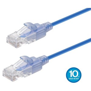 Monoprice SlimRun Cat6A Ethernet Patch Cable - Network Internet Cord - RJ45, Stranded, UTP, Pure Bare Copper Wire, 30AWG, 3ft, 10-Color, 10-Pack - 1 of 4