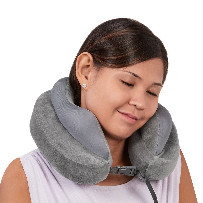 Travel Smart by Conair Memory Foam and Soft Beaded Neck Pillow - Gray, 3 of 5