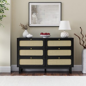 SKRAN Rattan Dresser with 6 Drawers,Wide Drawers for Closet Storage,Wood Drawer Organizer for Living Room,Hallway and Entryway - 1 of 4