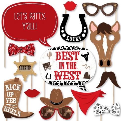 Western Cowboy Party Photo Booth Props And Decoration Stock Illustration -  Download Image Now - iStock