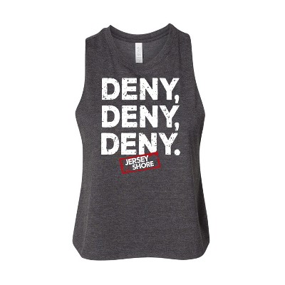 Women's Jersey Shore Deny Deny Deny Graphic Racerback Tank - Heather Charcoal - Small