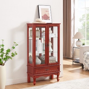 YOOCOZZ Lighted Glass Display Wine Curio Cabinet with Adjustable Glass Shelves, Two Doors, One Drawer Included Bulb - 1 of 4