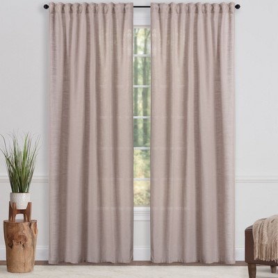 Tan Semi-Sheer Polyester Window Curtain Panels, 52 x 63 Inches