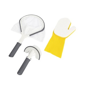 Bestway SaluSpa All-In-One 3 Piece Maintenance Cleaning Tool Accessory Set with Scrub Brush, Mitt, and Skimmer Net for Hot Tub and Spa - 1 of 4