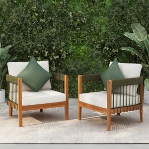 Christopher Knight Home Clifton Patio Rustic Acacia and Rope Upholstered Club Chair with Curved Back (Set of 2) - 1 of 4