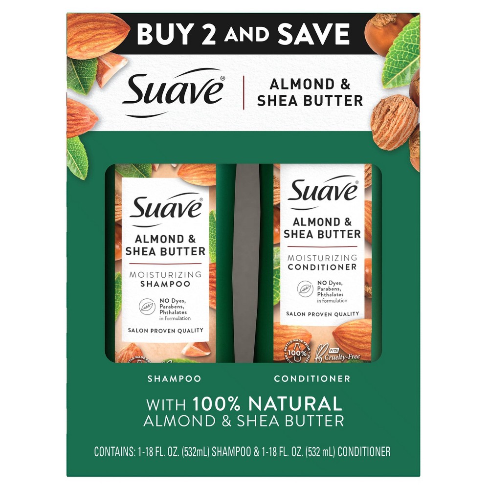 Suave Professionals Almond and Shea Butter Moisturizing Shampoo and Conditioner Paraben-free and Dye-free for Dry Hair 18 oz, 2 Count