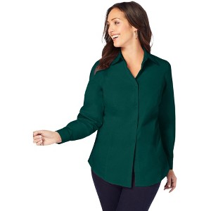 Jessica London Women's Plus Size Wrinkle-Free Stretch Poplin Shirt - 1 of 4