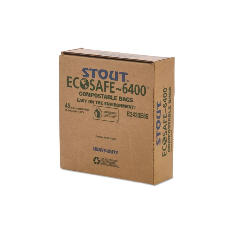 Stout by Envision EcoSafe-6400 Bags, 13 gal, 0.85 mil, 24" x 30", Green, 45/Box, 4 of 8
