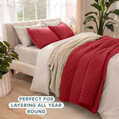 Full/Queen Red Diamond Stitched Microfiber Coverlet Set