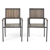 Set Of 2 Modern Acacia Wood Patio Dining Chairs,Outdoor Dining Chair With Metal Frame,Wooden Slats Armrests Lounge Chair-Coolbibila - 3 of 4