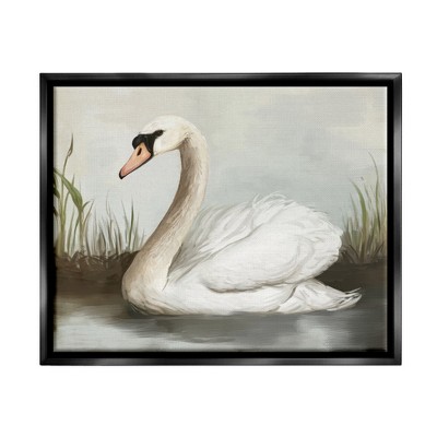 Stupell Industries Swan in Pond Painting Framed Floater Canvas Wall Art