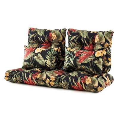 ARTPLAN Outdoor Cushions for Settee,Wicker Loveseat Cushions with Tie,Tufted Patio Cushions 2 U-Shaped Set of 5 Piece,L44xW19，Floral