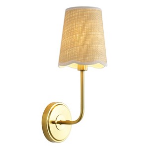 JONATHAN Y Lila Traditional Coastal Scalloped Fabric Shade/Metal LED Vanity Light - 1 of 4