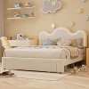 Boucle Upholstered Princess Bed Frame with Flower Headboard, Storage Drawers, Wooden Slats, No Box Spring - 3 of 4