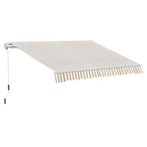 Vynxaria Retractable Awning - 12' x 10' Patio Sunshade Canopy with Manual Crank - Beige and White - 1 of 4
