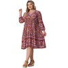 Agnes Orinda Women's Plus Size Boho V Neck 3/4 Sleeve Floral Casual Beach Mini A Line Dress - 3 of 4