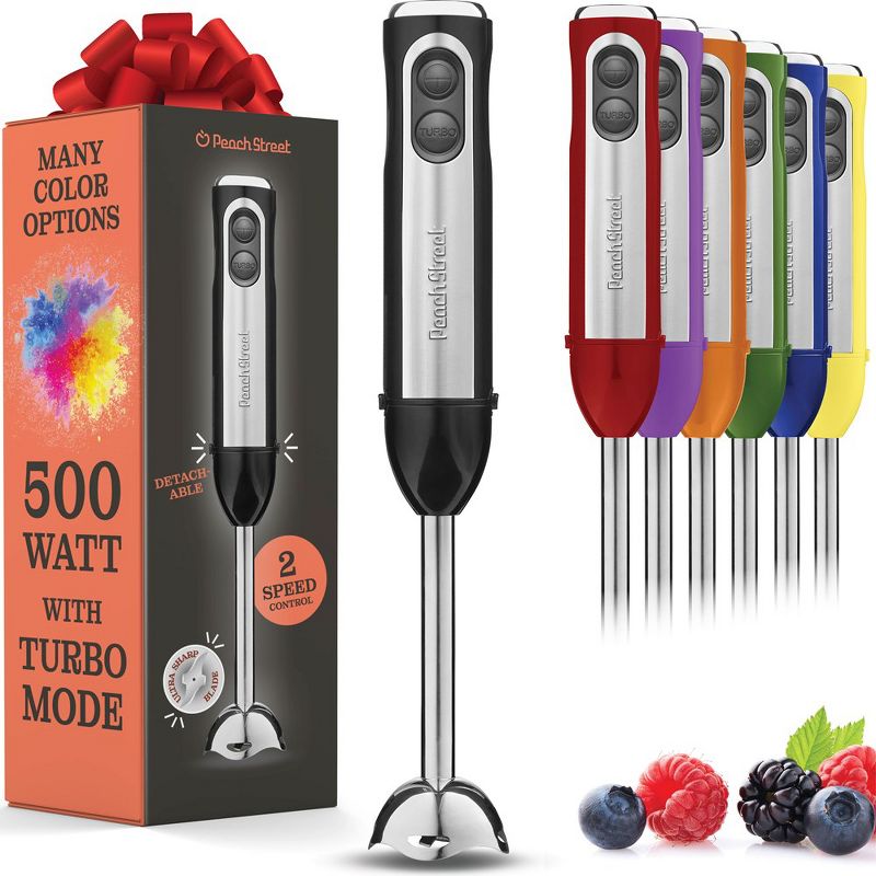 Peach Street Electric Immersion Blender Handheld, 500W Turbo Mode, Hand Kitchen Blender Stick for Soup, Smoothie, Puree, Baby Food, Stainless Steel, 1 of 12