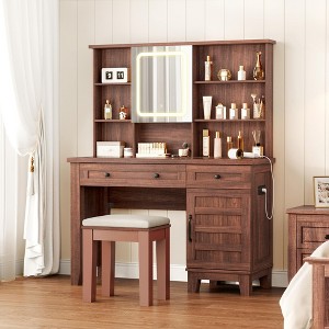 GustoWave Makeup Vanity Desk,Makeup Vanity with Mirror and Lights & Power Outlet, Makeup Table with 2 Drawers and Cushioned Stool, Dressing Table - 1 of 4