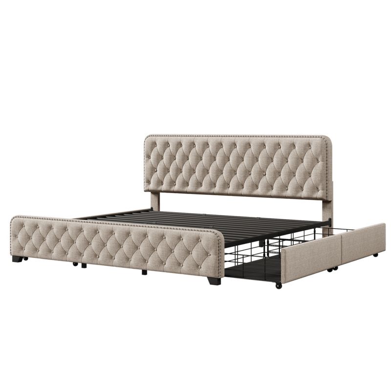 Button Tufted Upholstered Platform Bed with Four Drawers - ModernLuxe, 4 of 11