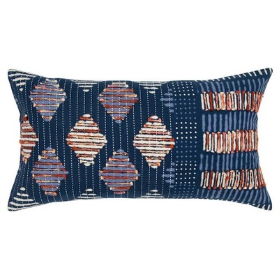 Geometric Polyester Filled Lumbar Throw Pillow Indigo - Rizzy Home