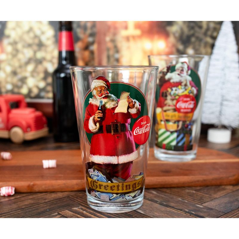 Silver Buffalo Coca-Cola Vintage Santa Claus 16-Ounce Pint Glasses | Set of 2, 5 of 9