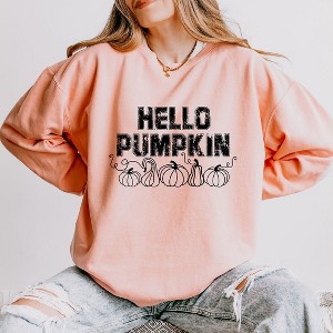 Simply Sage Market Women's Lightweight Garment Dyed Graphic Sweatshirt Hello Pumpkin Distressed - 1 of 4