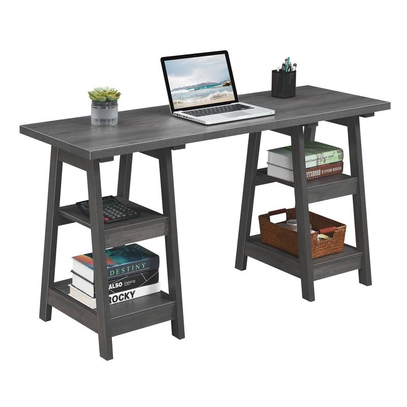Designs2Go Double Trestle Desk with Shelves - Breighton Home, 4 of 9