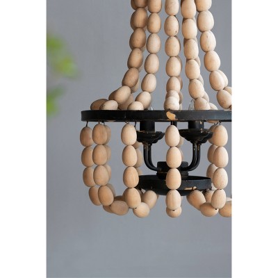 Large White Beaded 4-Light Chandelier with Iron Frame