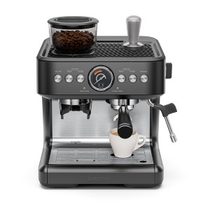 Chefman Crema Deluxe Double Boiler Espresso Machine, Conical Burr Grinder and Steam Wand – Black - 1 of 3