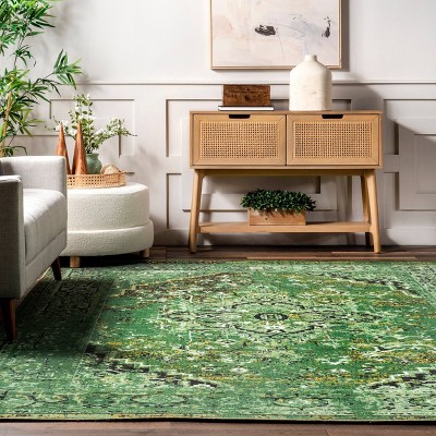Handmade Easy-Care Green Synthetic 4' x 6' Rectangular Rug