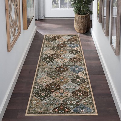 Vintage Trellis Area Rug Traditional Floral Washable Rugs for Living Room Bedroom Low Pile Non-Slip Floor Carpet