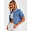 INSPIRE CHIC Women's Short Sleeve Button Up Frayed Washed Denim Jacket - 2 of 4