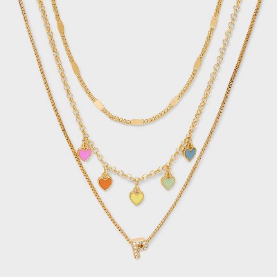 Girls' Multi Hearts Initial Necklace Set - art class™