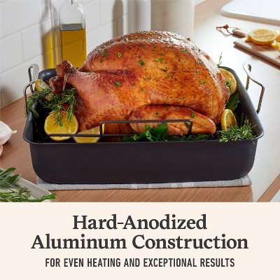16-Inch Black Hard-Anodized Nonstick Roasting Pan with Rack