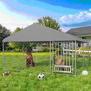 Erommy 10'x10' Outdoor Dog Kennel, Heavy Duty Large Dog Kennels with Waterproof Cover and Rotating Feeding Door - 1 of 4