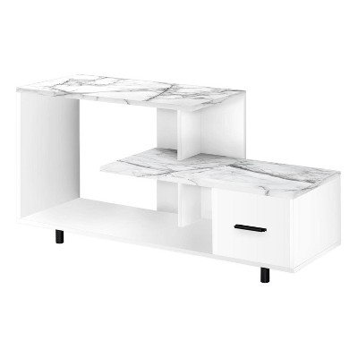 Monarch Specialties Tv Stand 48 Inch Console Media Entertainment Center Storage Drawer Laminate White Marble Look Contemporary Modern