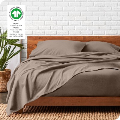 Taupe Organic Cotton Twin Flannel Sheet Set with Deep Pocket